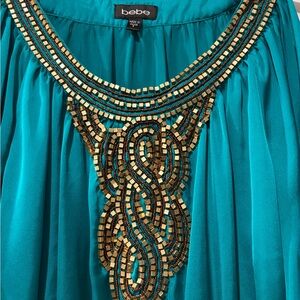 Bebe Teal Top with Gold Bead Accents